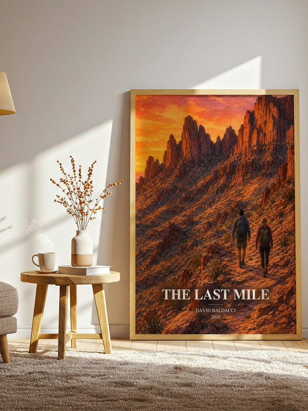 The Last Mile watercolour print in frame leaning in hallway – legal thriller wall art