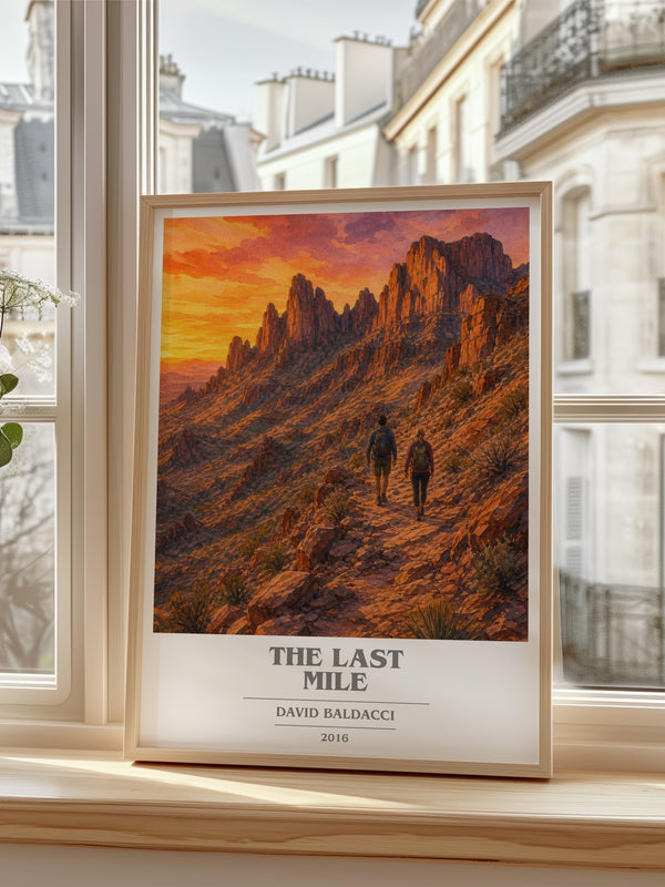 The Last Mile Book Cover Poster by David Baldacci – framed print by a bright window