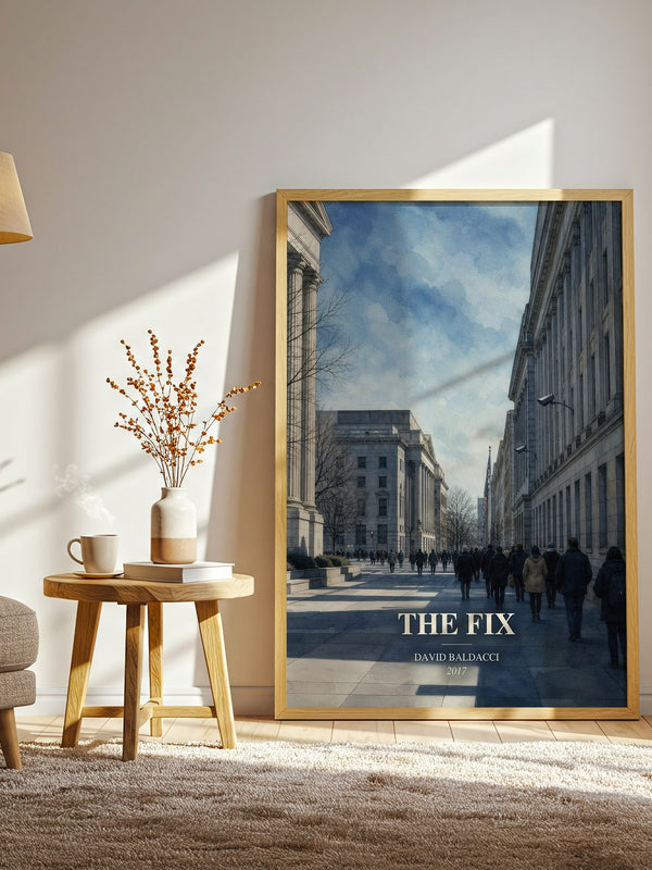The Fix watercolour print in frame leaning in hallway – thriller wall art