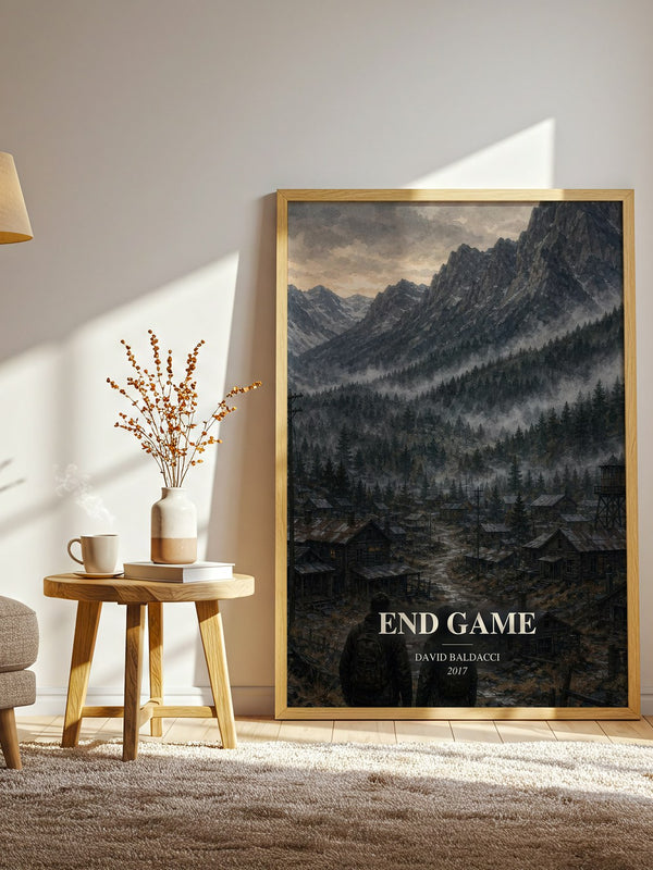 End Game watercolour print in frame leaning in hallway – thriller wall art