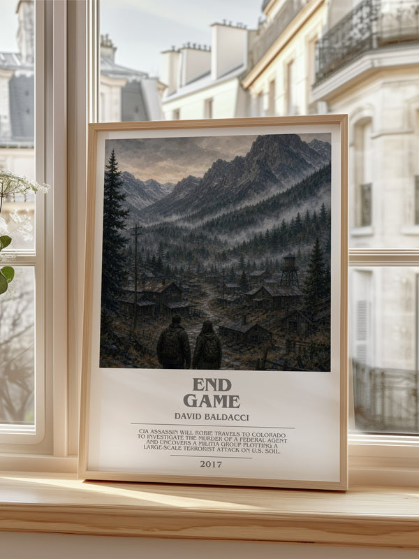 End Game Bookish Wall Art by David Baldacci – framed print by a bright window