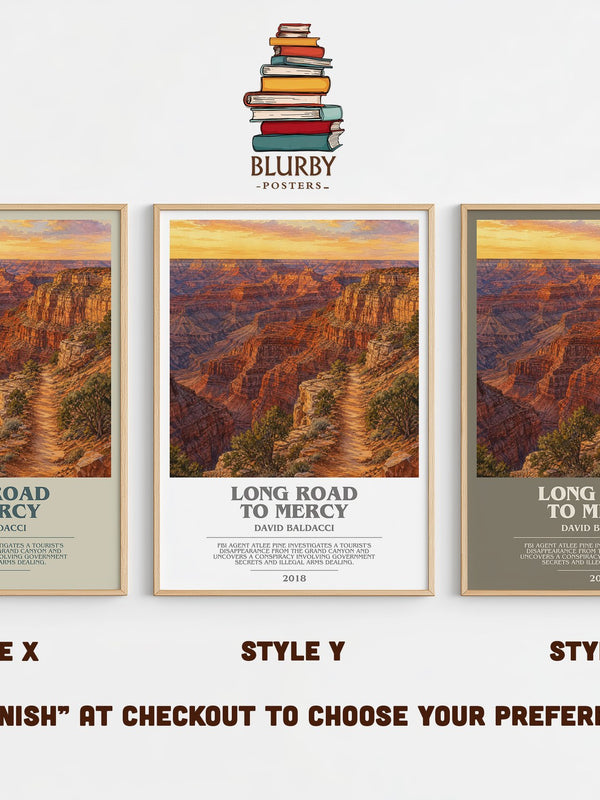 Long Road to Mercy bookish print in frame leaning in hallway – thriller wall art