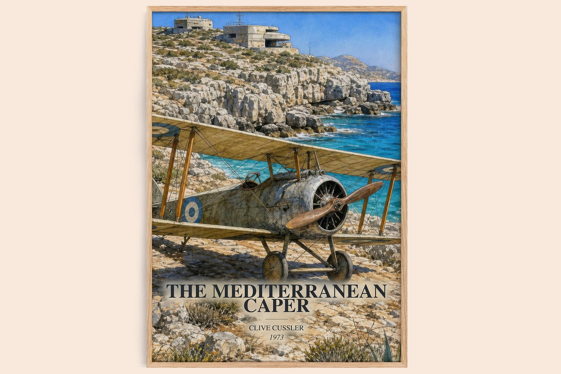 The Mediterranean Caper watercolour book poster by Clive Cussler – framed literary art print