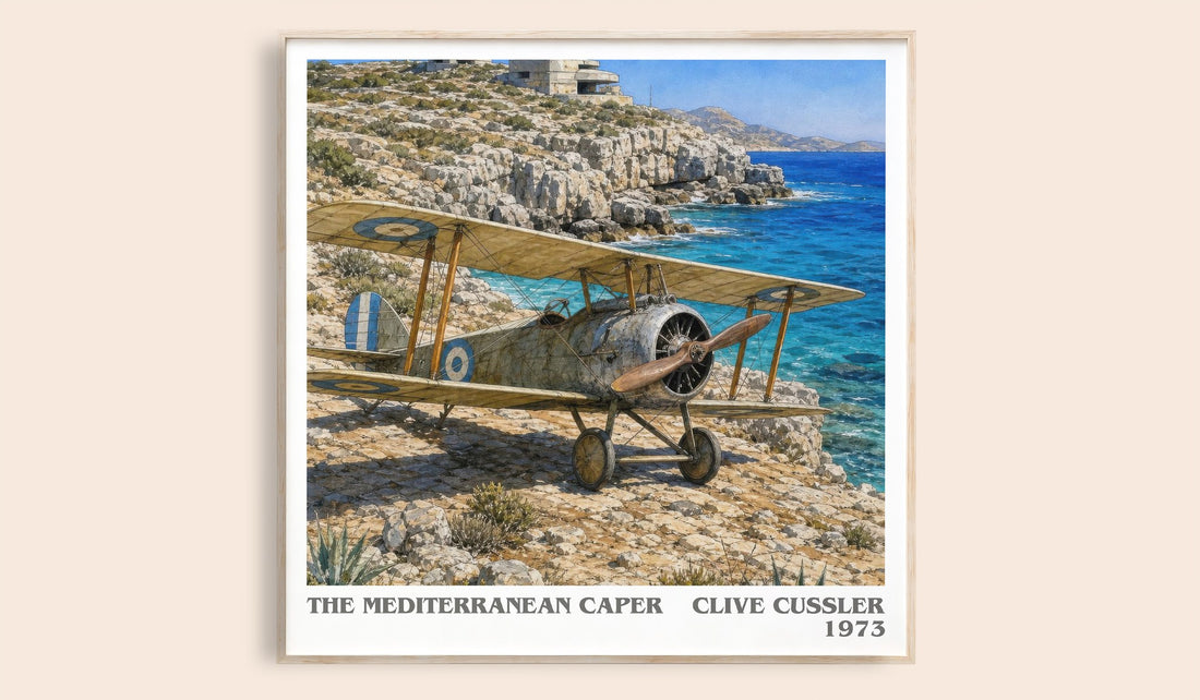 The Mediterranean Caper literary book poster by Clive Cussler – framed literary art print