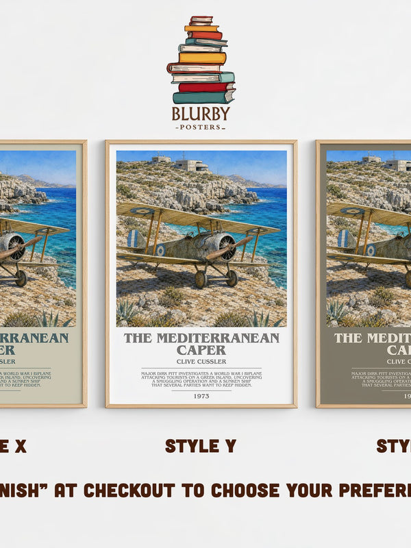 The Mediterranean Caper bookish print in frame leaning in hallway – adventure wall art