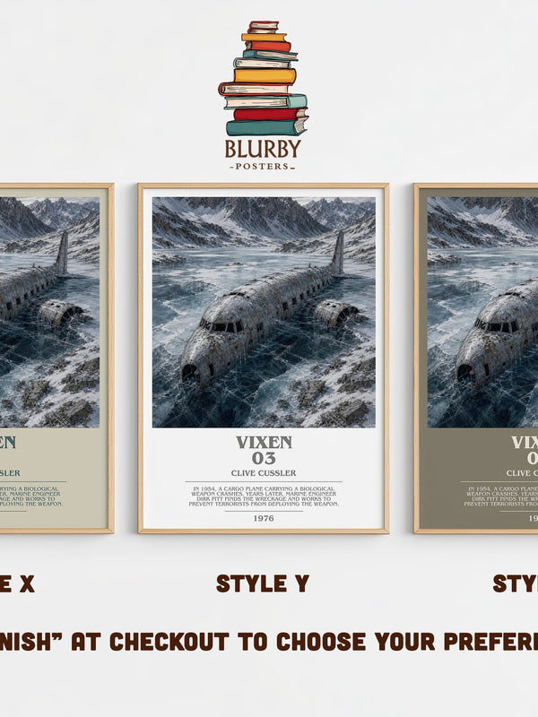 Vixen 03 bookish print in frame leaning in hallway – thriller wall art