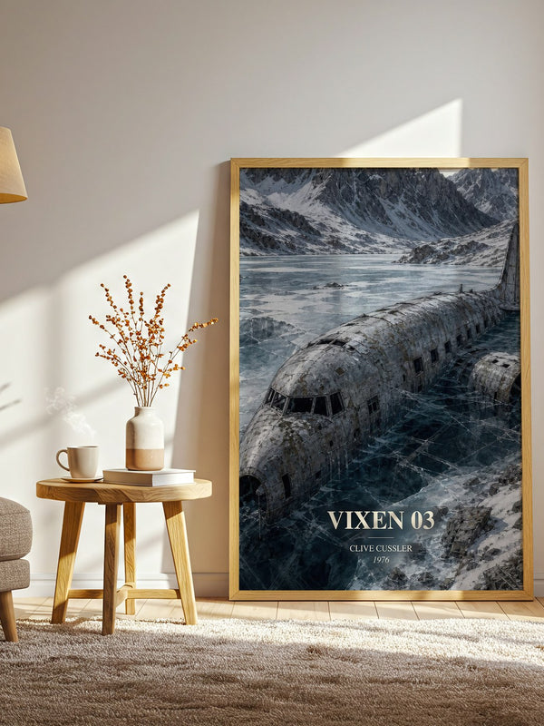 Vixen 03 watercolour print in frame leaning in hallway – thriller wall art