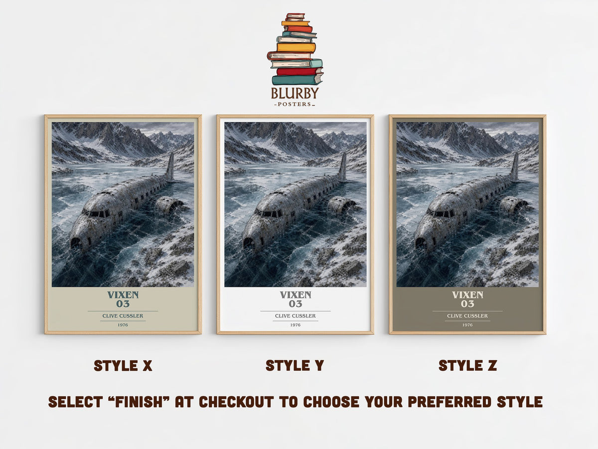 Vixen 03 book cover print in frame leaning in hallway – thriller wall art (mockup)