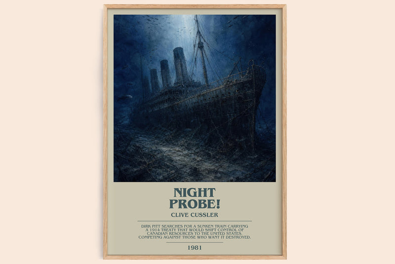 Night Probe! bookish book poster by Clive Cussler – framed literary art print