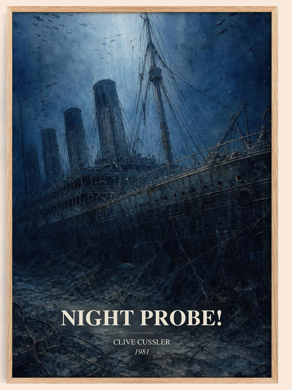 Night Probe! watercolour book poster by Clive Cussler – framed literary art print