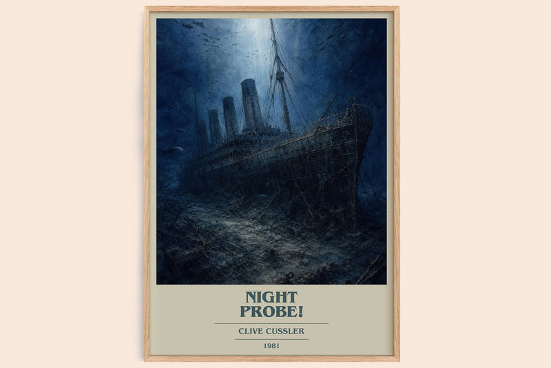 Night Probe! book cover book poster by Clive Cussler – framed literary art print