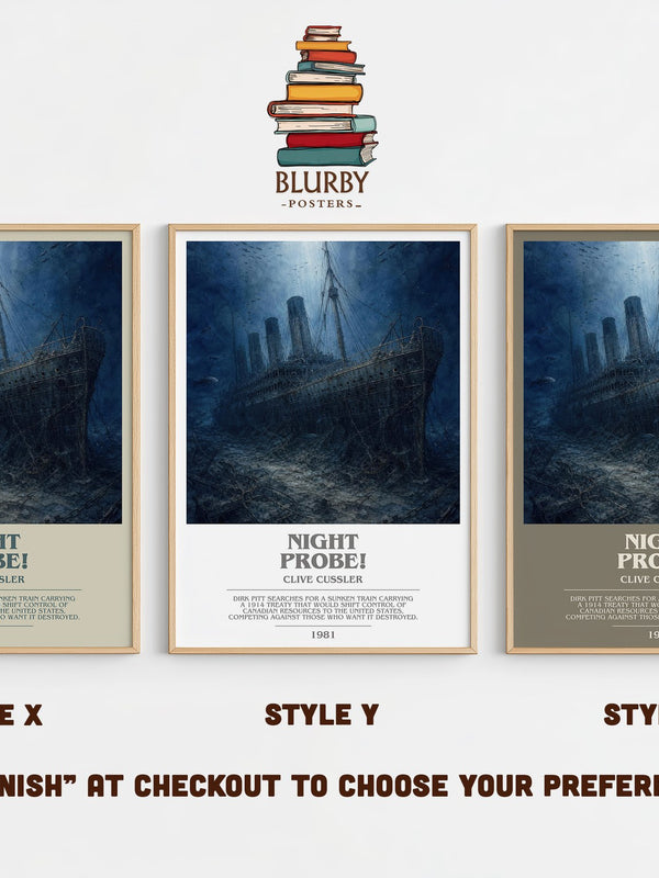 Night Probe! bookish print in frame leaning in hallway – adventure wall art