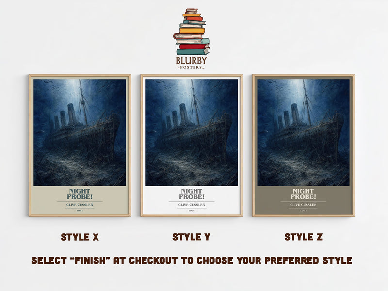 Night Probe! book cover print in frame leaning in hallway – adventure wall art