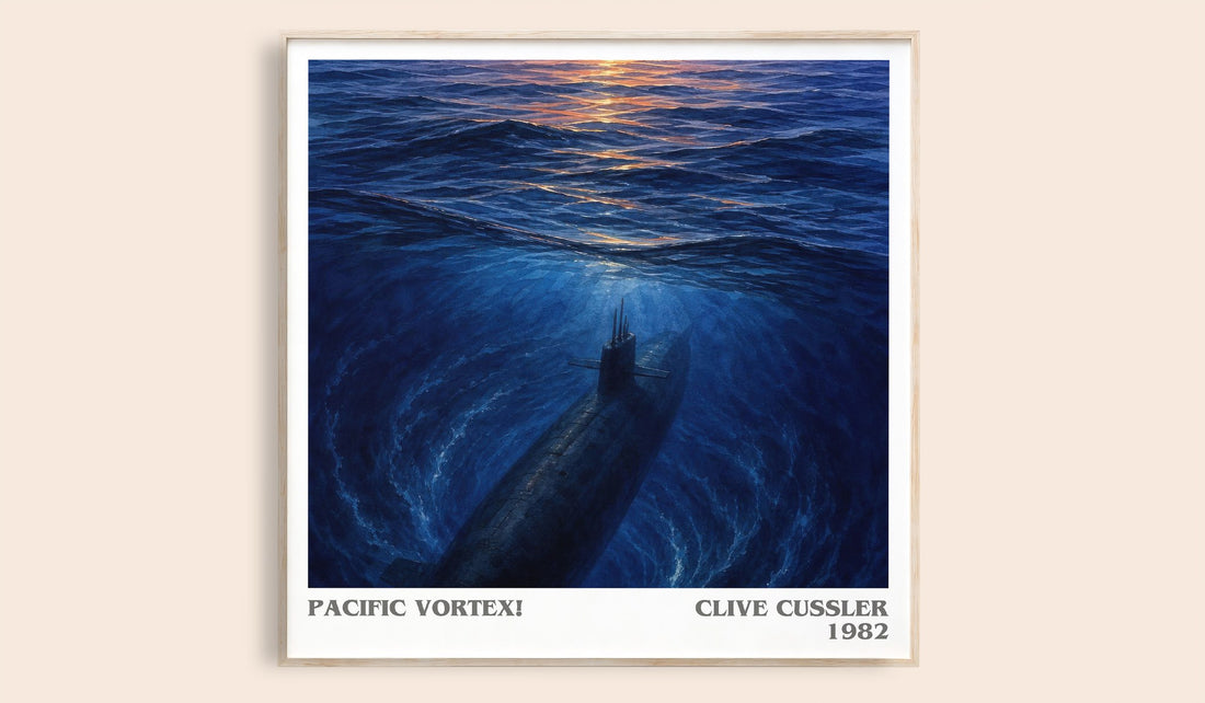 Pacific Vortex! literary book poster by Clive Cussler – framed literary art print