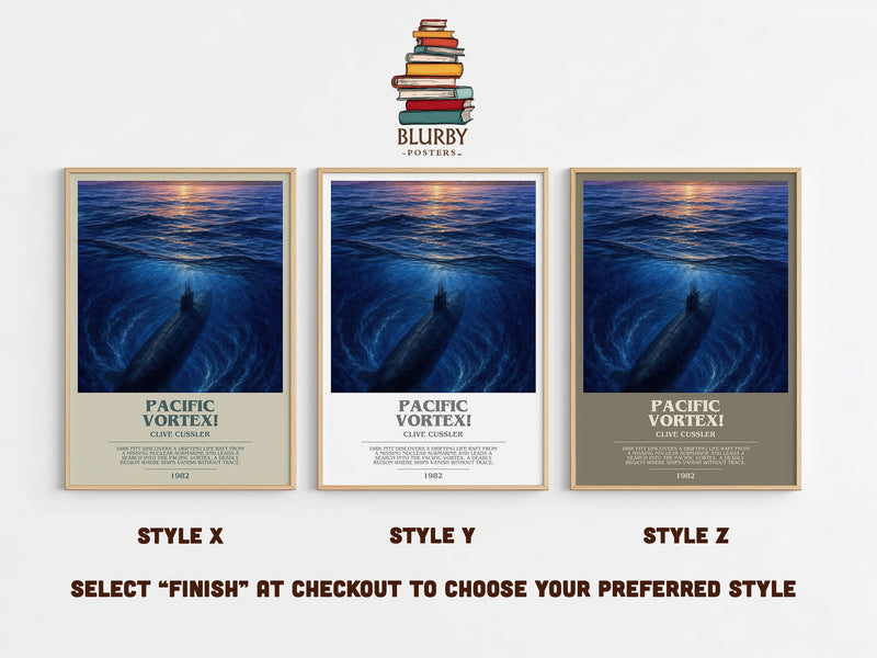 Pacific Vortex! bookish print in frame leaning in hallway – adventure wall art