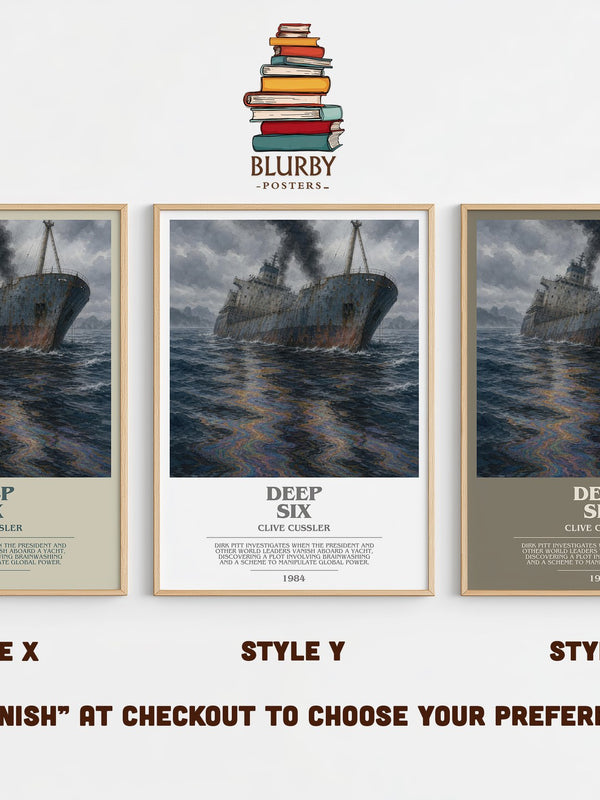 Deep Six bookish print in frame leaning in hallway – thriller wall art