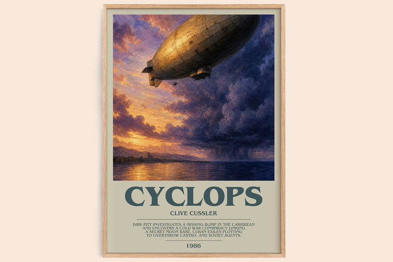 Cyclops bookish book poster by Clive Cussler – framed literary art print