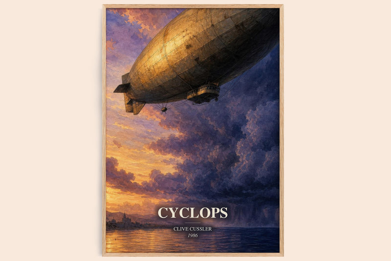 Cyclops watercolour book poster by Clive Cussler – framed literary art print