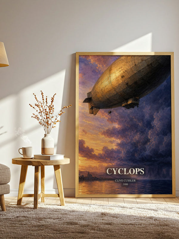 Cyclops watercolour print in frame leaning in hallway – adventure wall art