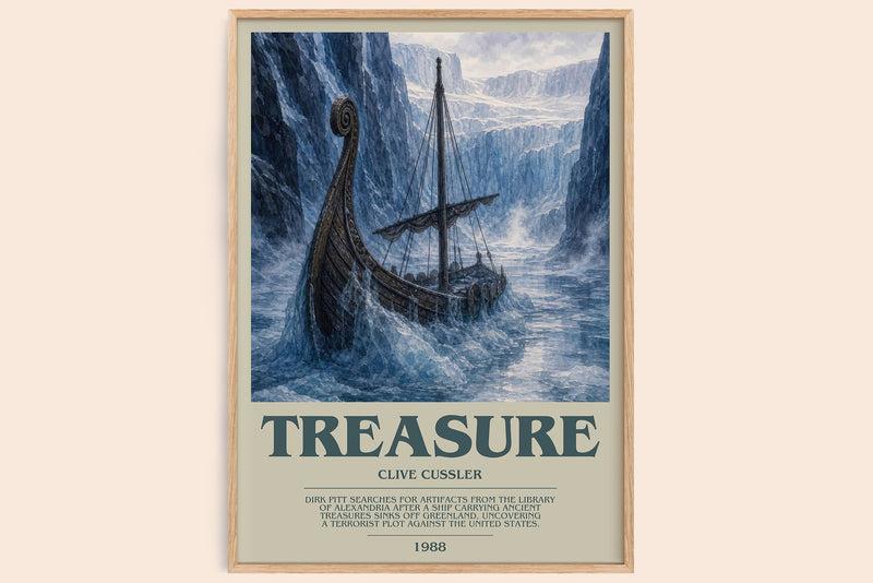 Treasure bookish book poster by Clive Cussler – framed literary art print