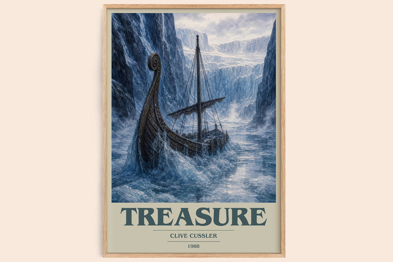 Treasure book cover book poster by Clive Cussler – framed literary art print