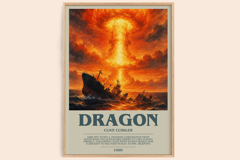 Dragon bookish book poster by Clive Cussler – framed literary art print