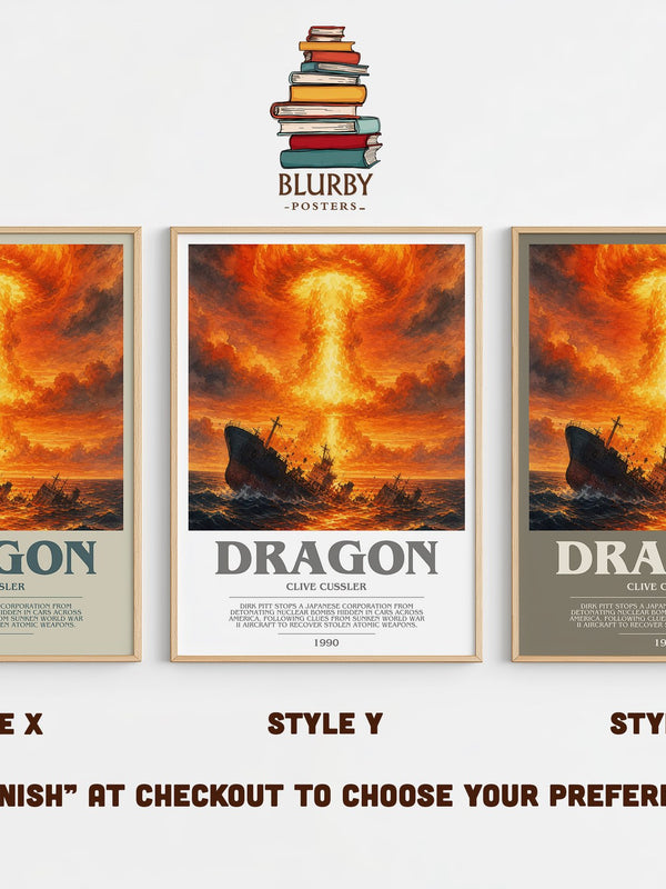Dragon bookish print in frame leaning in hallway – thriller wall art