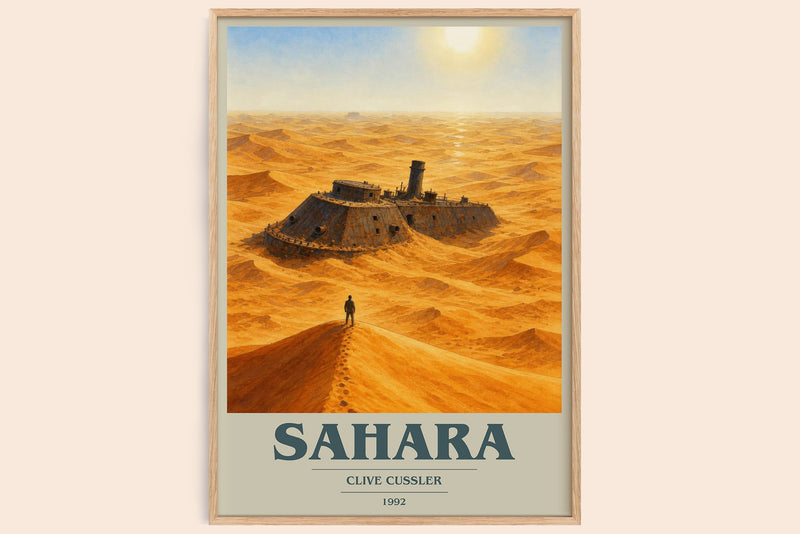 Sahara book cover book poster by Clive Cussler – framed literary art print