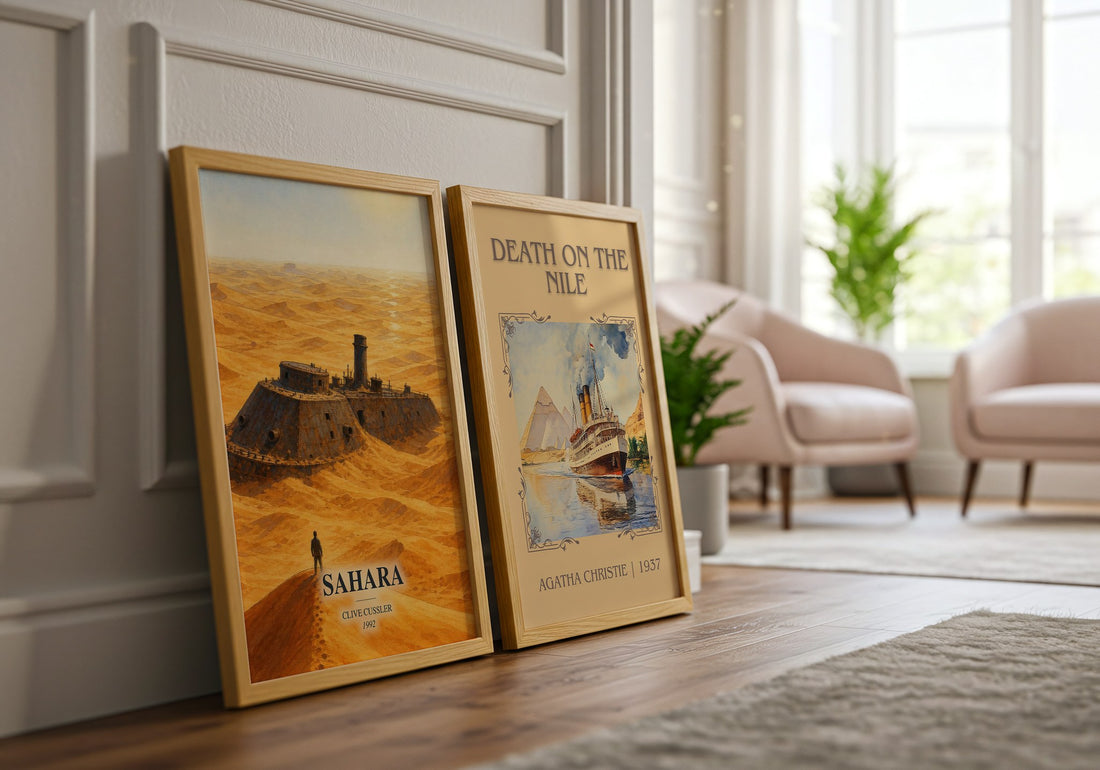 Sahara watercolour print framed by window – literary home decor