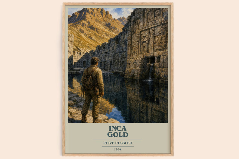 Inca Gold book cover book poster by Clive Cussler – framed literary art print