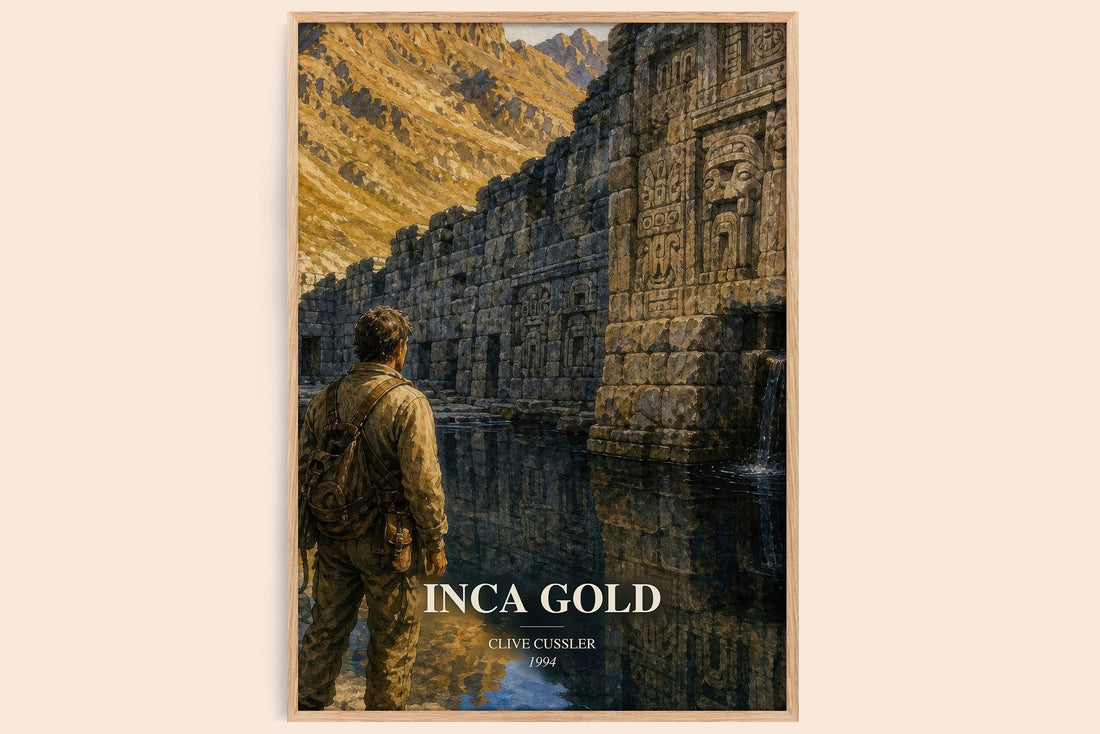 Inca Gold watercolour book poster by Clive Cussler – framed literary art print