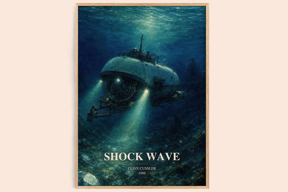 Shock Wave watercolour book poster by Clive Cussler – framed literary art print