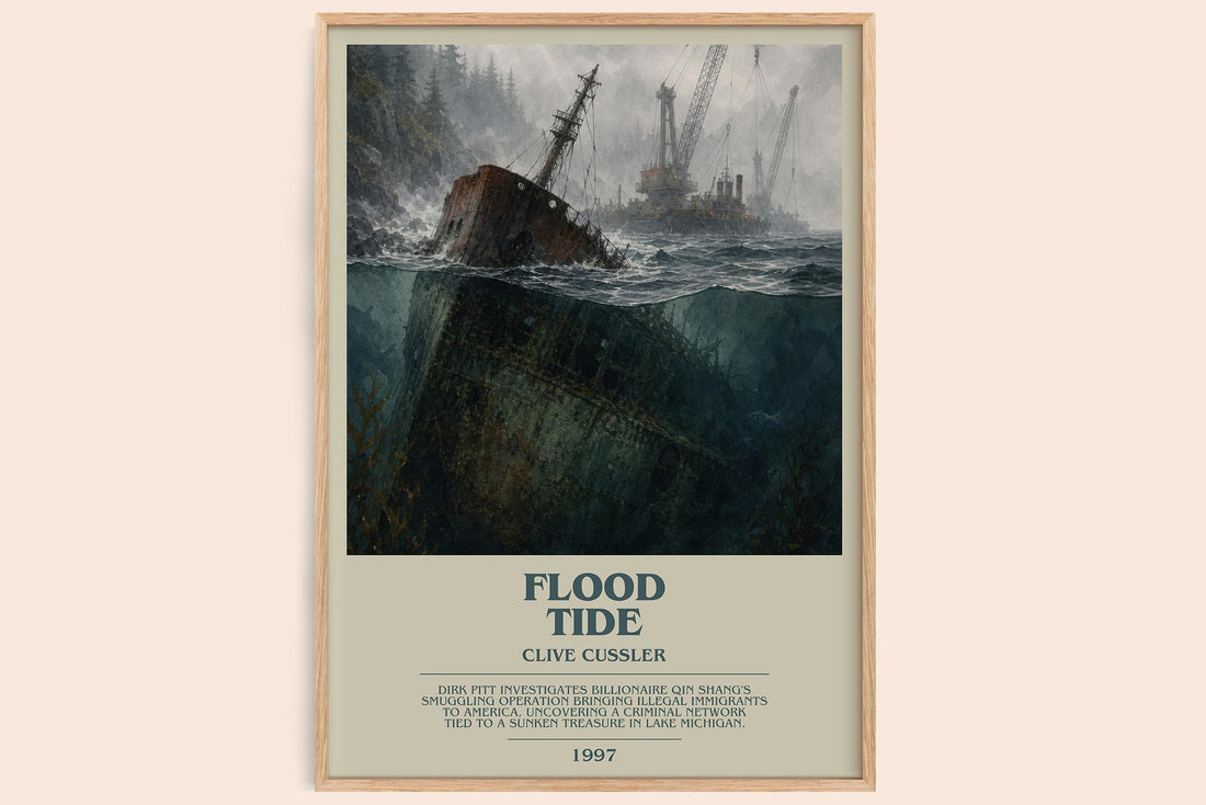 Flood Tide bookish book poster by Clive Cussler – framed literary art print