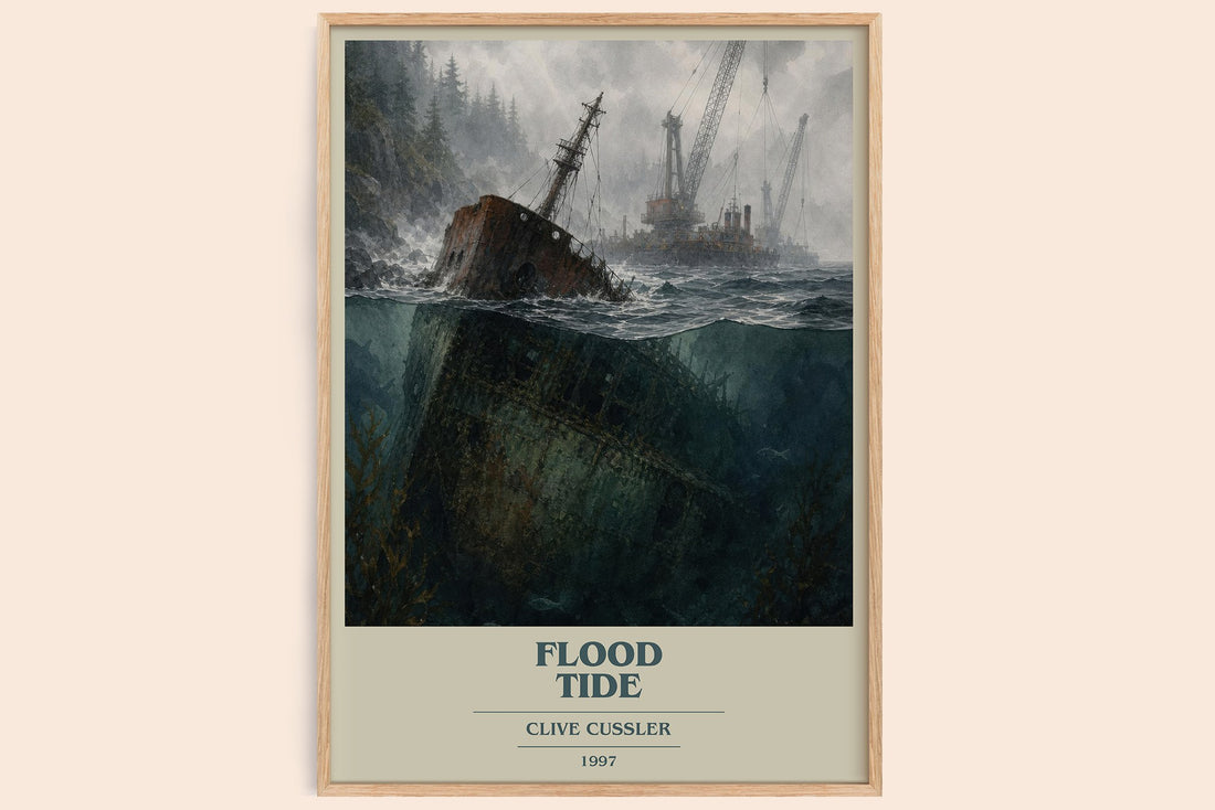 Flood Tide book cover book poster by Clive Cussler – framed literary art print