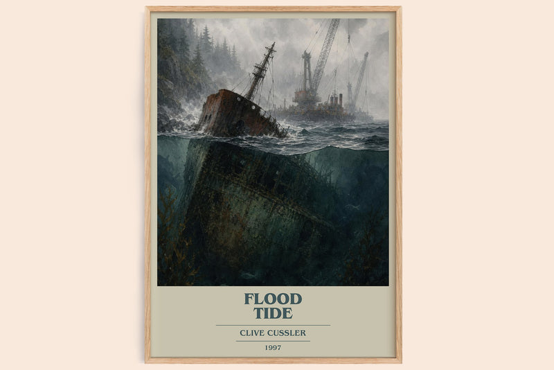 Flood Tide book cover book poster by Clive Cussler – framed literary art print