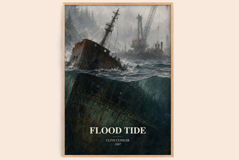 Flood Tide watercolour book poster by Clive Cussler – framed literary art print