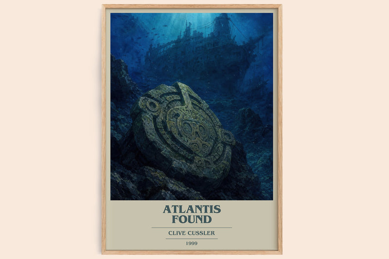 Atlantis Found book cover book poster by Clive Cussler – framed literary art print