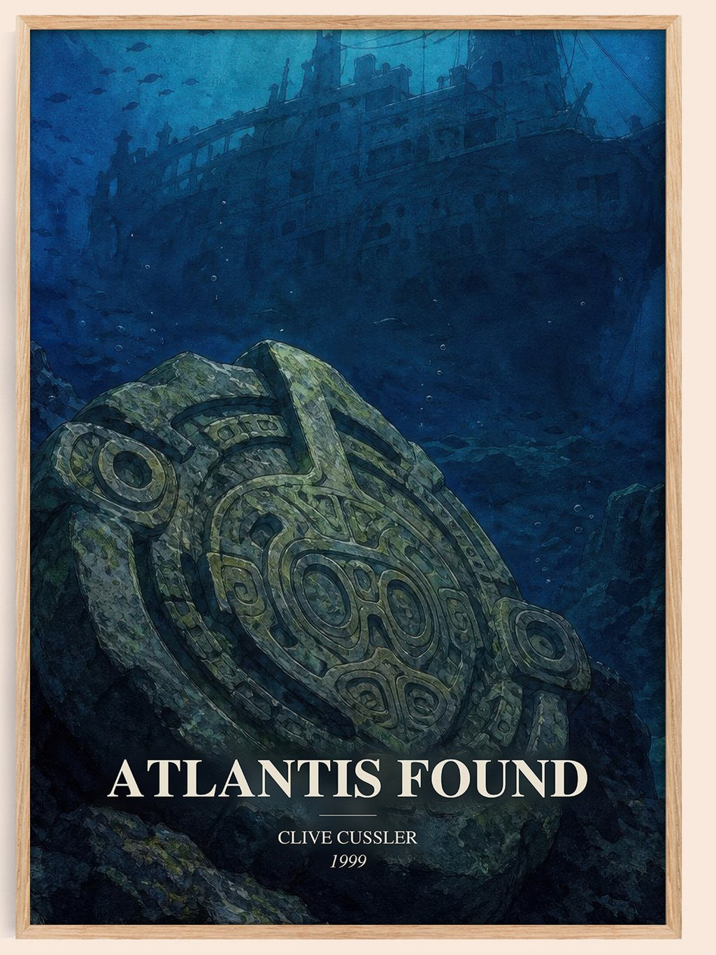 Atlantis Found watercolour book poster by Clive Cussler – framed literary art print