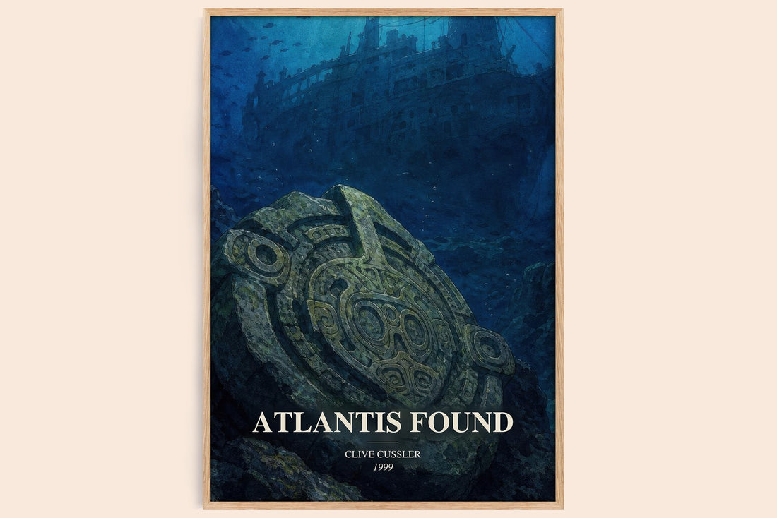 Atlantis Found watercolour book poster by Clive Cussler – framed literary art print