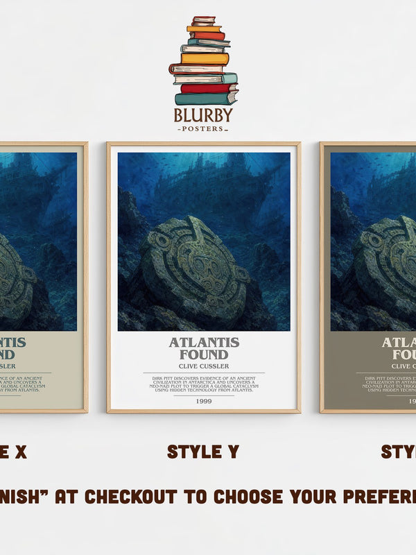 Atlantis Found bookish print in frame leaning in hallway – thriller wall art