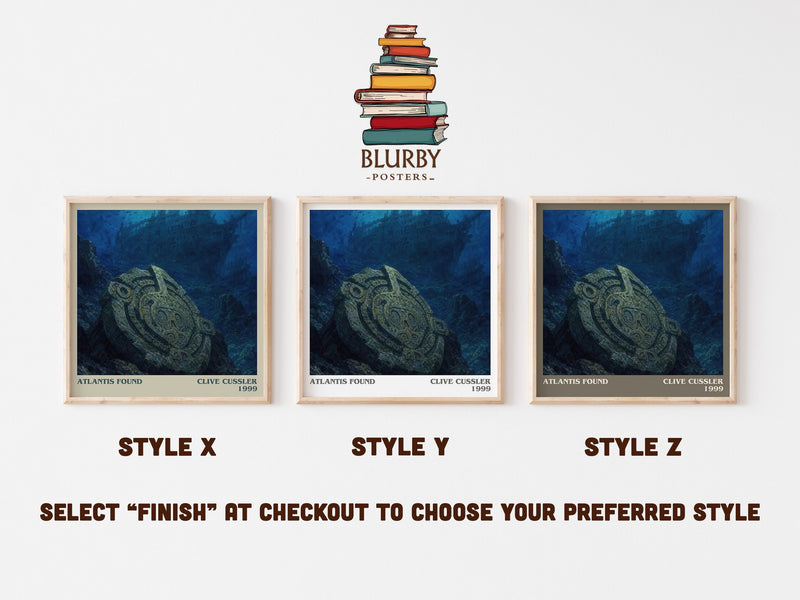 Atlantis Found literary print in frame leaning in hallway – thriller wall art