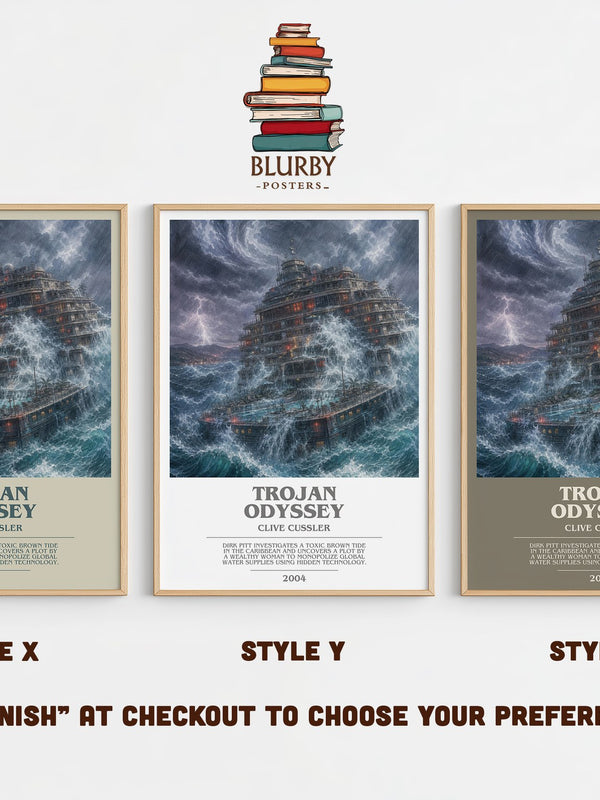 Trojan Odyssey bookish print in frame leaning in hallway – adventure wall art