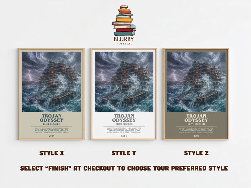 Trojan Odyssey bookish print in frame leaning in hallway – adventure wall art