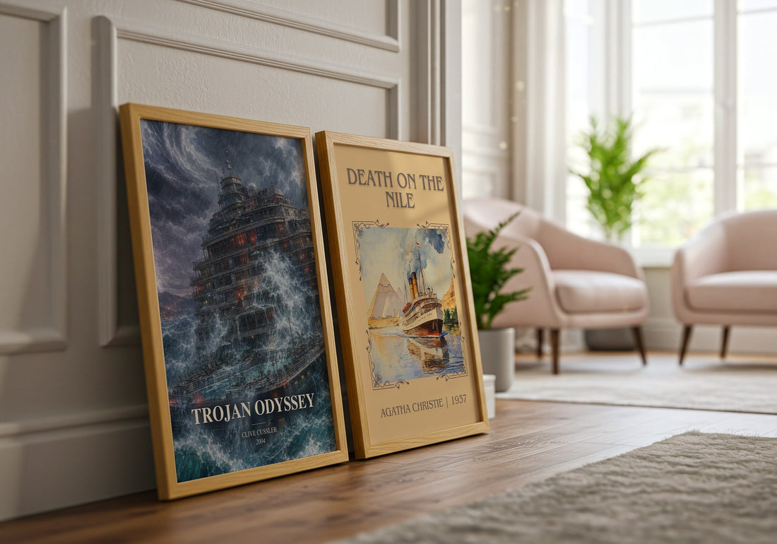 Trojan Odyssey watercolour print framed by window – literary home decor