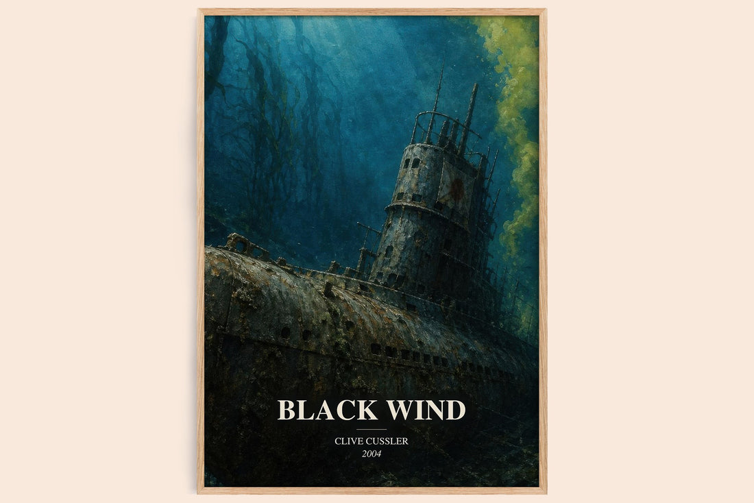 Black Wind watercolour book poster by Clive Cussler – framed literary art print