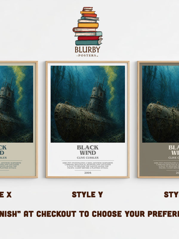 Black Wind bookish print in frame leaning in hallway – adventure wall art