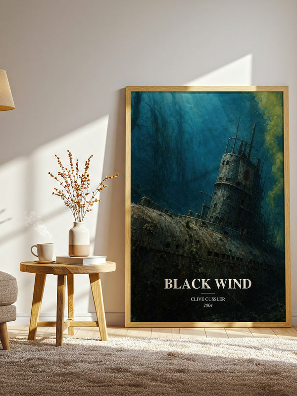Black Wind watercolour print in frame leaning in hallway – adventure wall art