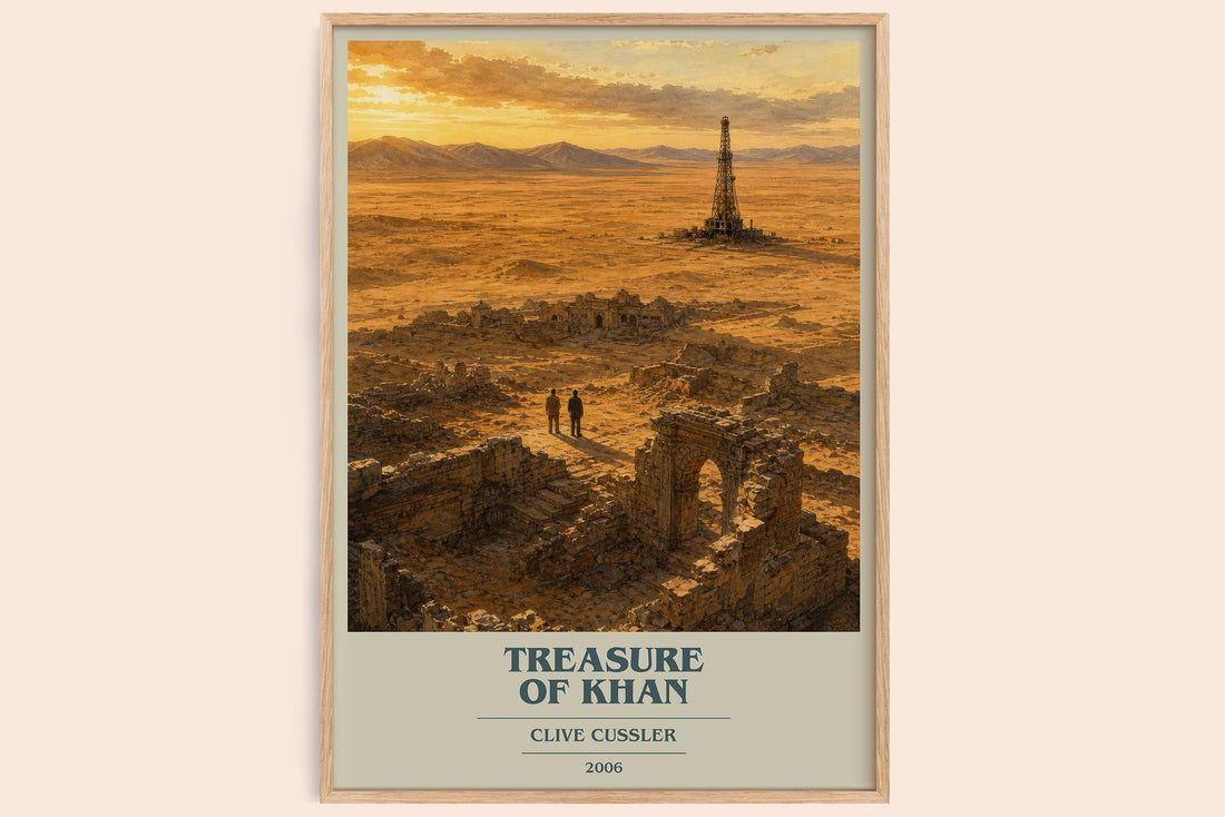 Treasure of Khan book cover book poster by Clive Cussler – framed literary art print