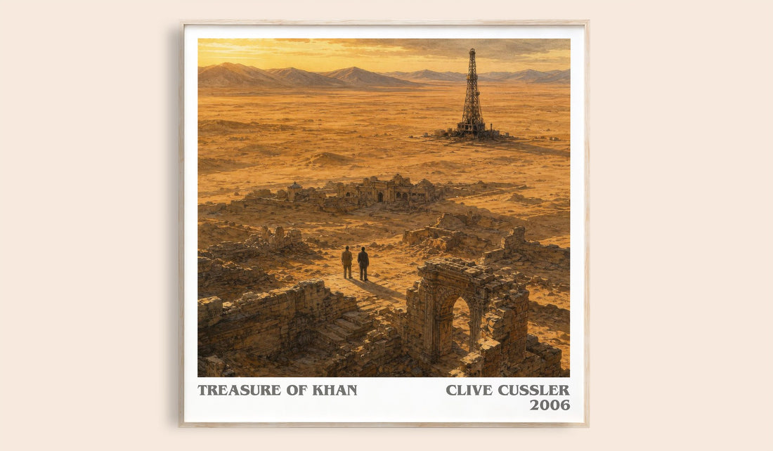 Treasure of Khan literary book poster by Clive Cussler – framed literary art print