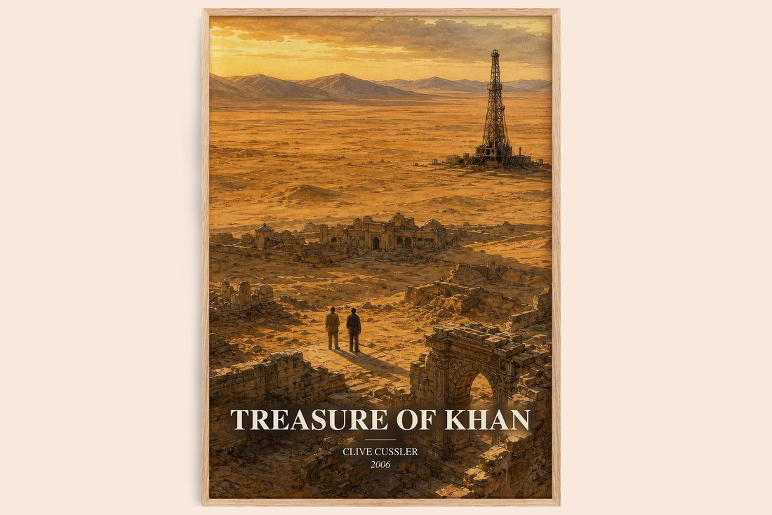 Treasure of Khan watercolour book poster by Clive Cussler – framed literary art print